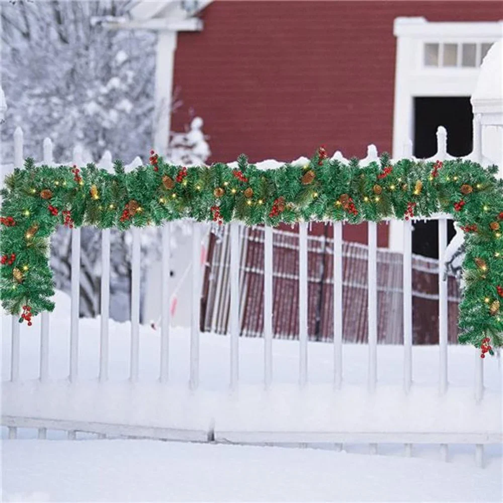 9 Foot Christmas Lighted Garland w/ Lights, Pre Lit Garland Wreath for Indoor